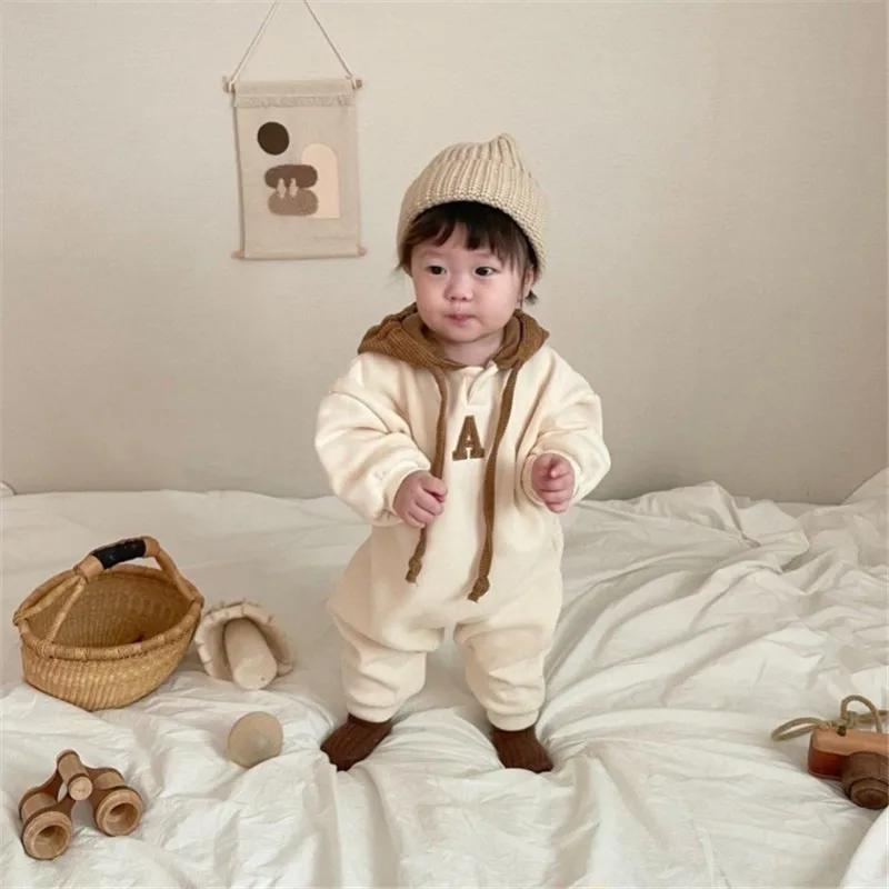 carters baby bodysuits	 2022 Spring Newborn Baby Girl Clothes Toddler Costume Hooded Rompers Letter Embroidery Infant Boys Jumpsuits Baby Bodysuits classic