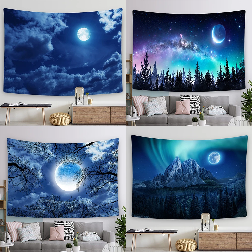 

Forest Mystery Starry Sky Tapestry Wall Hanging Boho Room Decor Psychedelic Trees And Star Jungle Moon Tapestrie Decoration Home