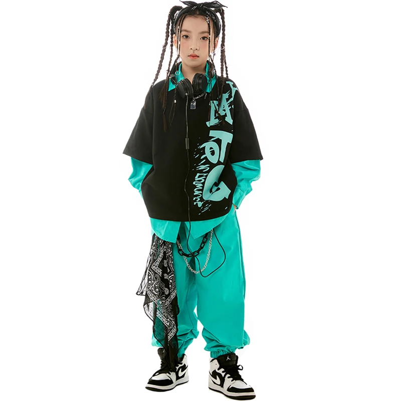 Kids Hip Hop Clothes Girls Long Sleeves Tops Coat Blue Pants Boys Street Dancing Performance Wear Fashion Clothing BL11574
