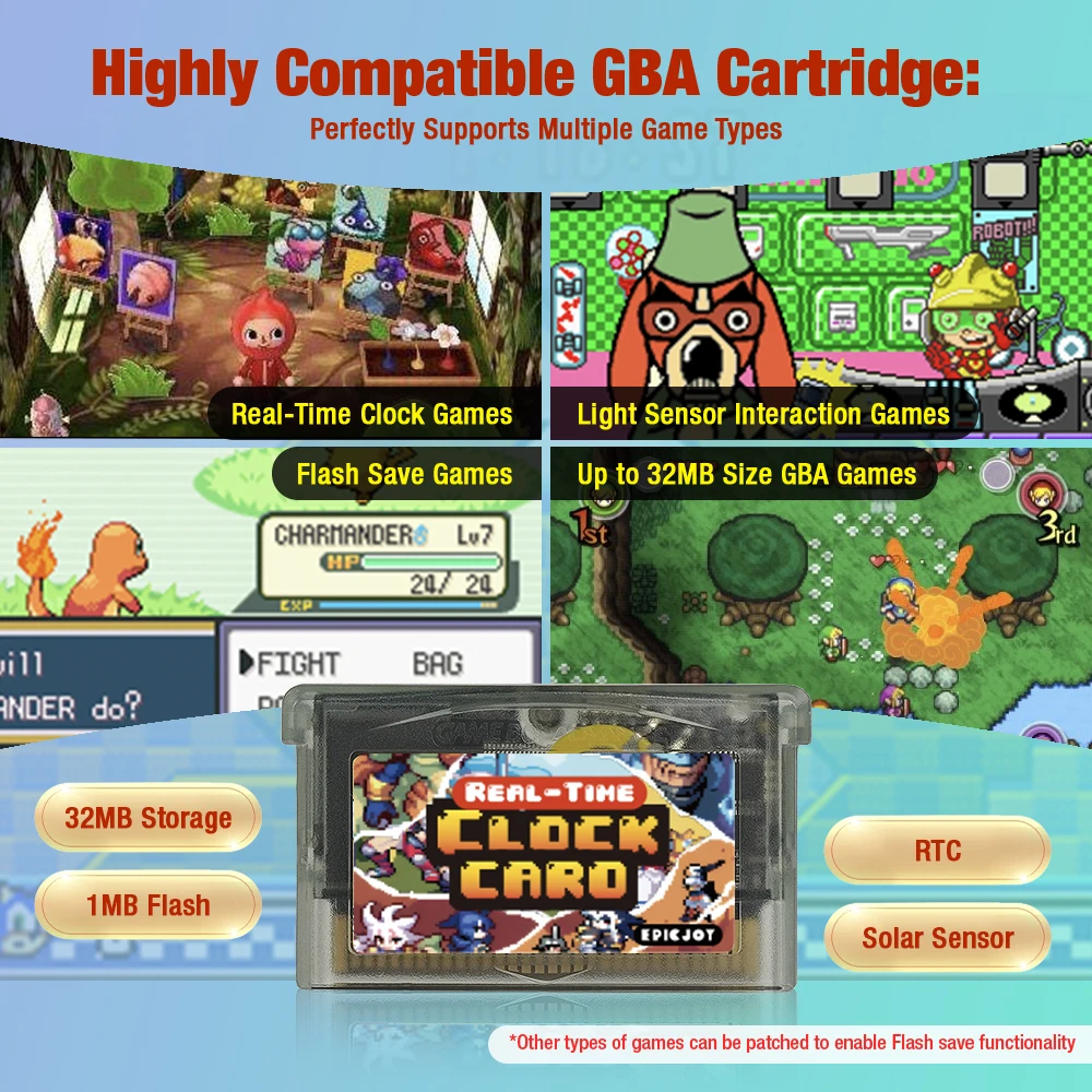 For GBA RTC Cartridge Rewritable 32MB 1Mbit Flash Card For GBA SP