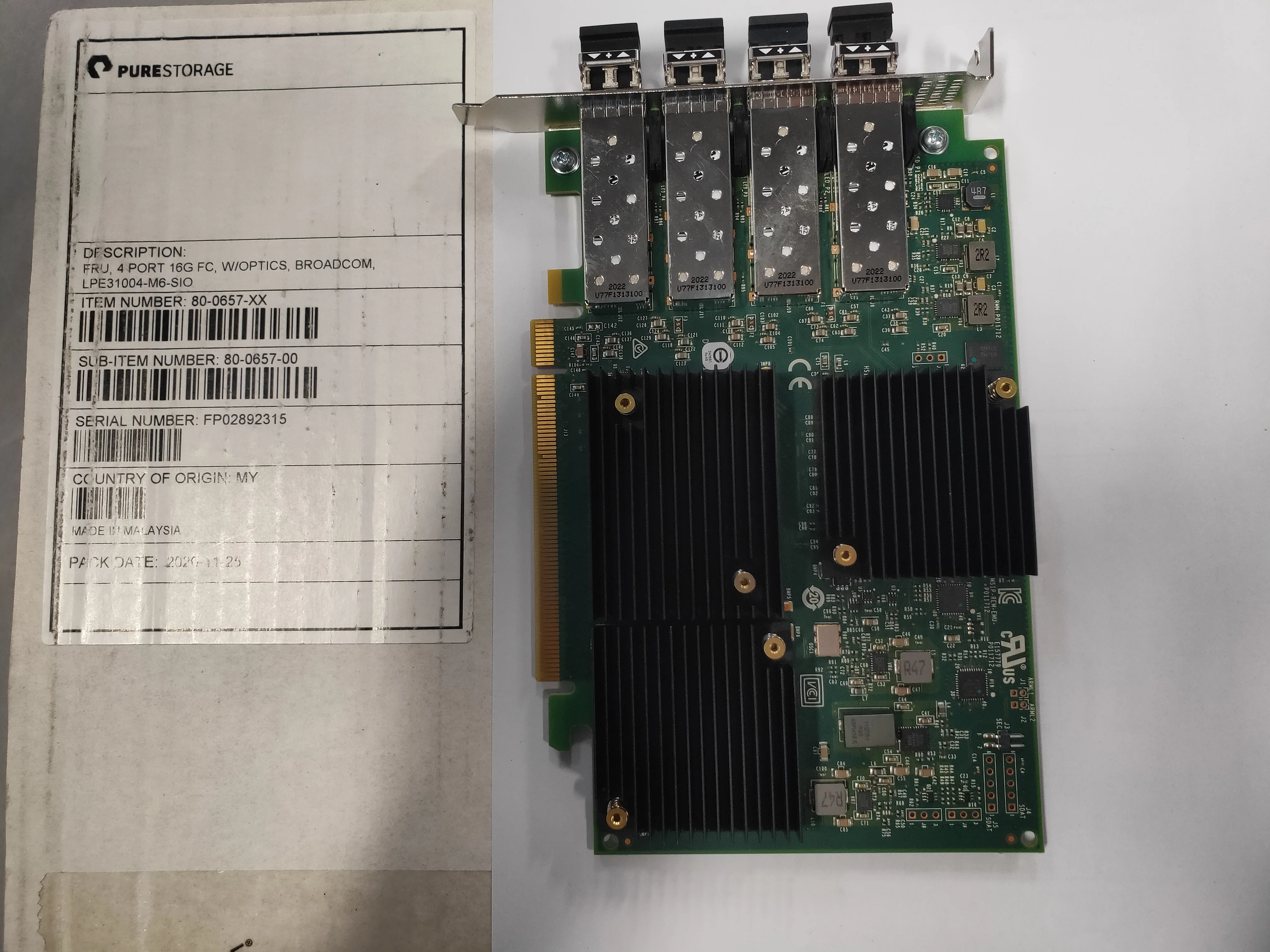 Emulex 4Port 16G FC,W/OPTICS LPE31004-M6-SIO 80-0657-XX 80-0657-00 FP02892315 16GB Fibre Channel Card