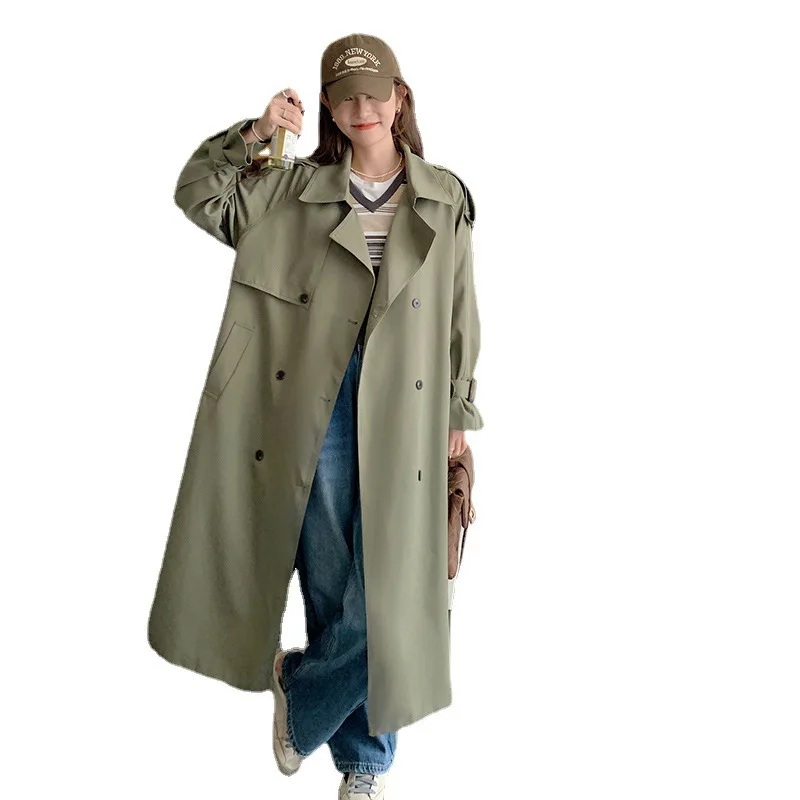Fashion Solid Color Long Sleeve Suit Collar British Women's Trench Coat 2023 Autumn Winter Loose Double Breasted Commuter Coat