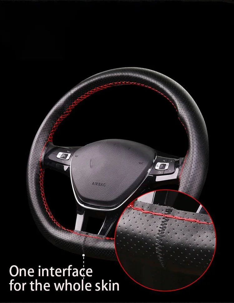 Steering Wheel Cover PU Leather Steering Wheel Cover Anti-Slip Braiding Cover For Steering Wheel Cowhide 37cm-38cm Protector