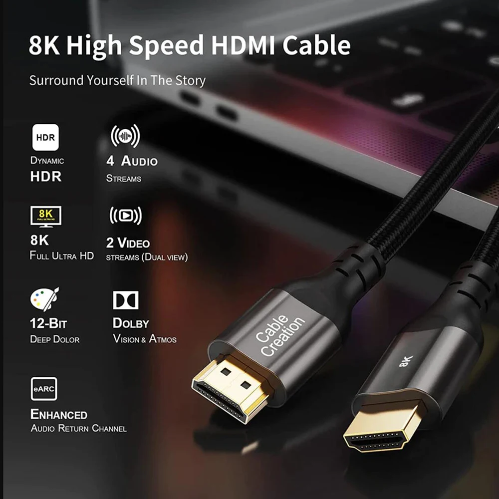 Ultra High-Speed 8K 60Hz Braided HDMI 2.1 Cable - Multiple Lengths