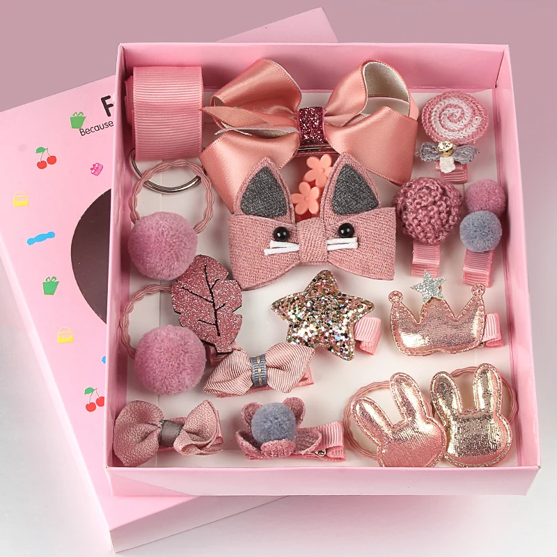 18 Pcs hair clip set Cute Hair Accessories Girl cartoon hair clip headwear Bow Flower animal Hairpin hair ring Elastic Headdress princess pig trinket box crystal pig king jewelry holing box enamel animal trinket gift display box princess pig king ring box