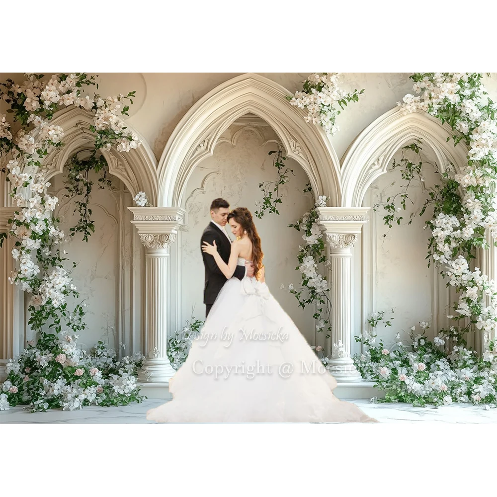 Mocsicka Boho Chic crema color arco telón de fondo cumpleaños boda