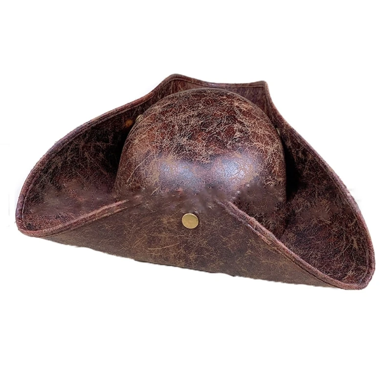 

Fashion Vintage Cowboy Pirate Hat Cosplay Tricor Brim Hats Pirate Faux Leather Cowboy Hat Accessory Wide Brim