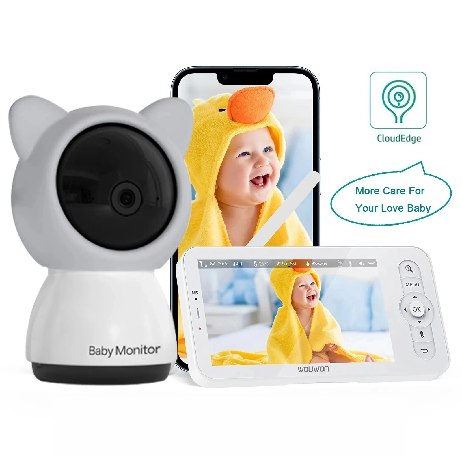 HD 5 Inch LCD Baby Monitor Two Way Talk PTZ Camera Remote Control And View Built-in Lullabies Temperature Test For New Born Baby