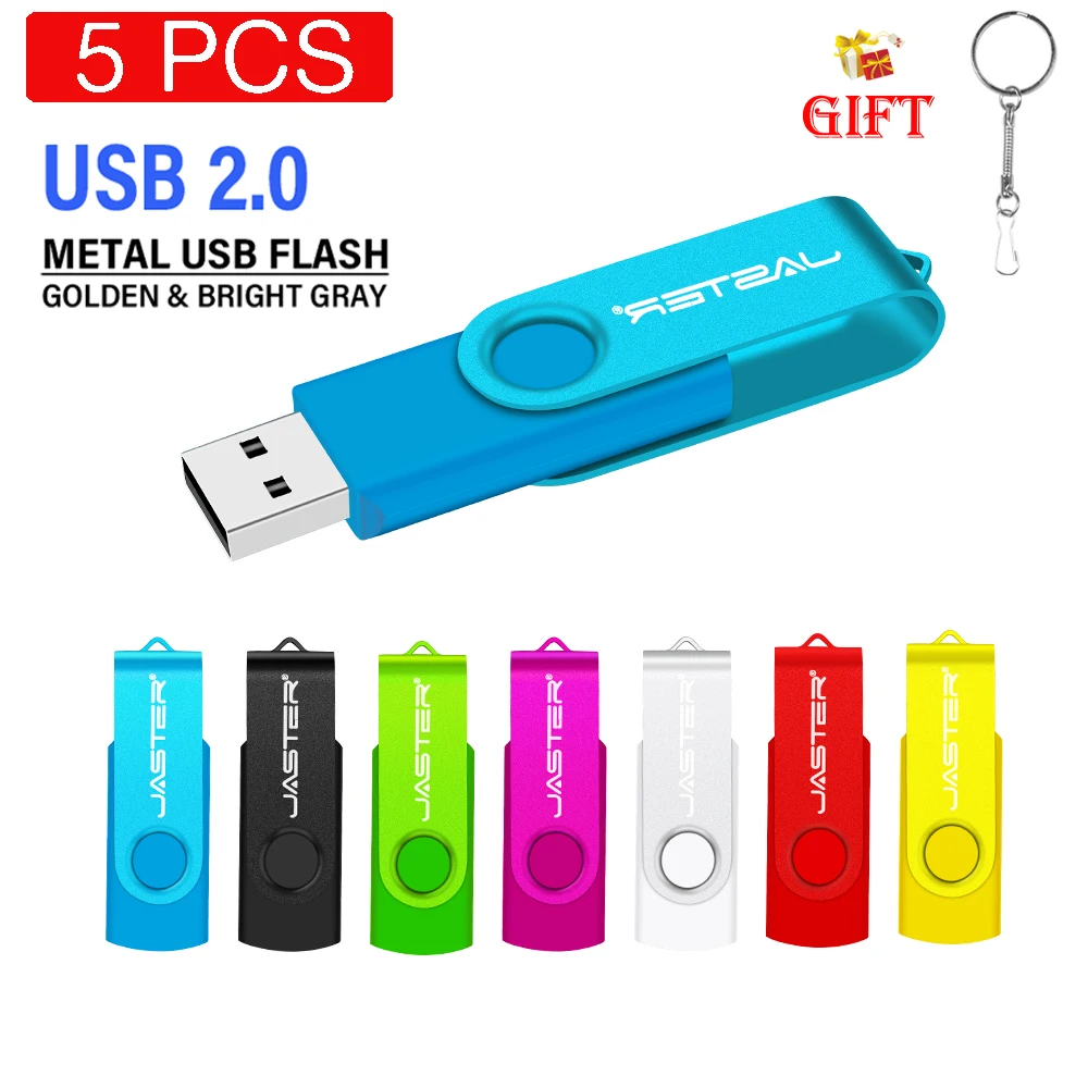 thumbnail image 1 of Lote de 5 unidades de memoria USB de 128 GB con llavero gratis, memoria USB de 64 GB, memoria USB portátil de 32 GB y 16 GB a prueba de roturas, 1 of 5