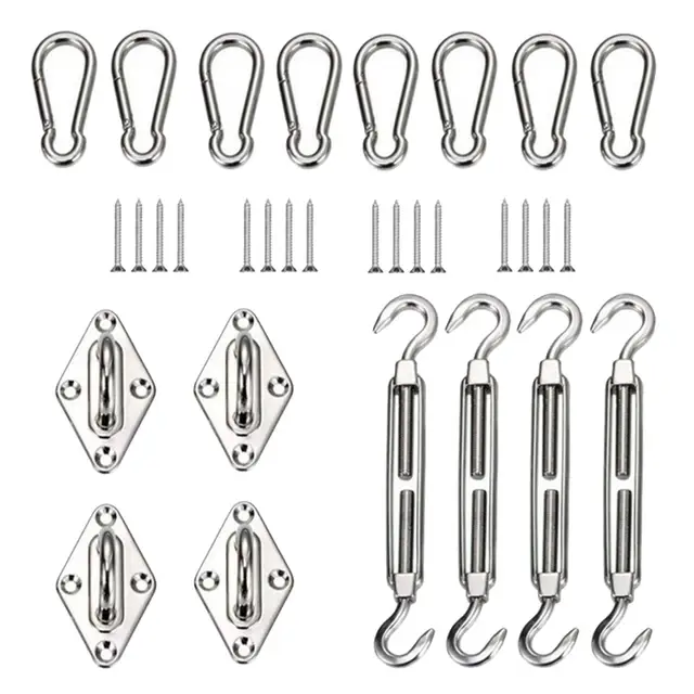 Rozsdamentes Acél Árnyék Vitorlás Hardware Kit Snap Hooks Turnbuckle Carabiner Pad Eyes Telepítse A Teraszos Kert Négyzet Alakú Árnyékot