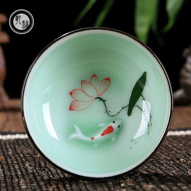 Tea cup Lotus Porcelain Zen Hand Painted Ceramic Small Tea Mug Fish China Set Accessories