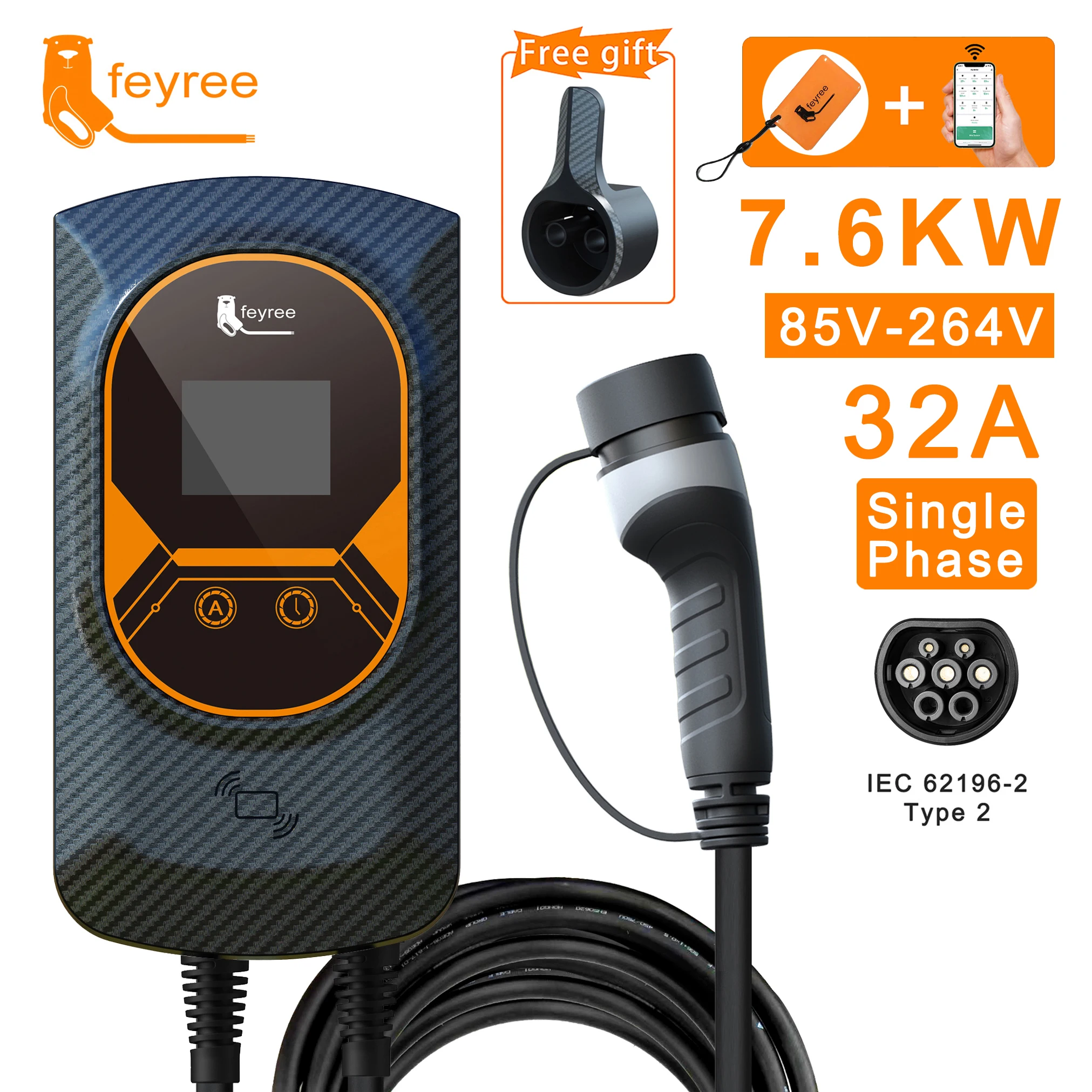 Feyree – chargeur de voiture électrique à câble de type 2 32a, EVSE mural,  avec application de contrôle, Station de charge 7kw, 11kw, 22kw - AliExpress