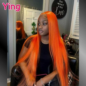 Ying 200% Fluorescent Orange Colored 13x6 Transparent Lace Front Wig Bone Straight 13x4 Lace Front Wig PrePlucked With Baby Hair