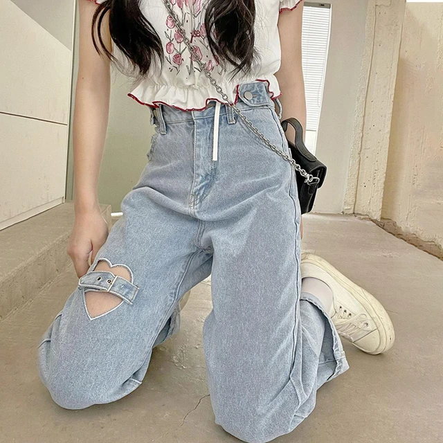 American High Street Vintage Style High Waist Jeans Pants Spring Fashion  Women's Baggy Y2k Wide Leg Denim Trouser Female Clothes - Jeans - AliExpress