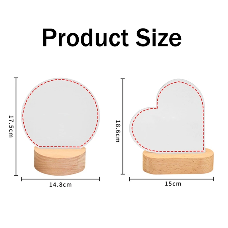 Sublimation LED Acrylic Photo Frames Night Lights With Warm Color Light,With Wood Stand For Heat Press Printing