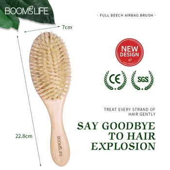 BOOMSLIFE Soft Boar Bristle Hair Brush Women Custom  Scalp Massage Wood Comb for Curly Thick Long Hair Detangler Hair Care Tool