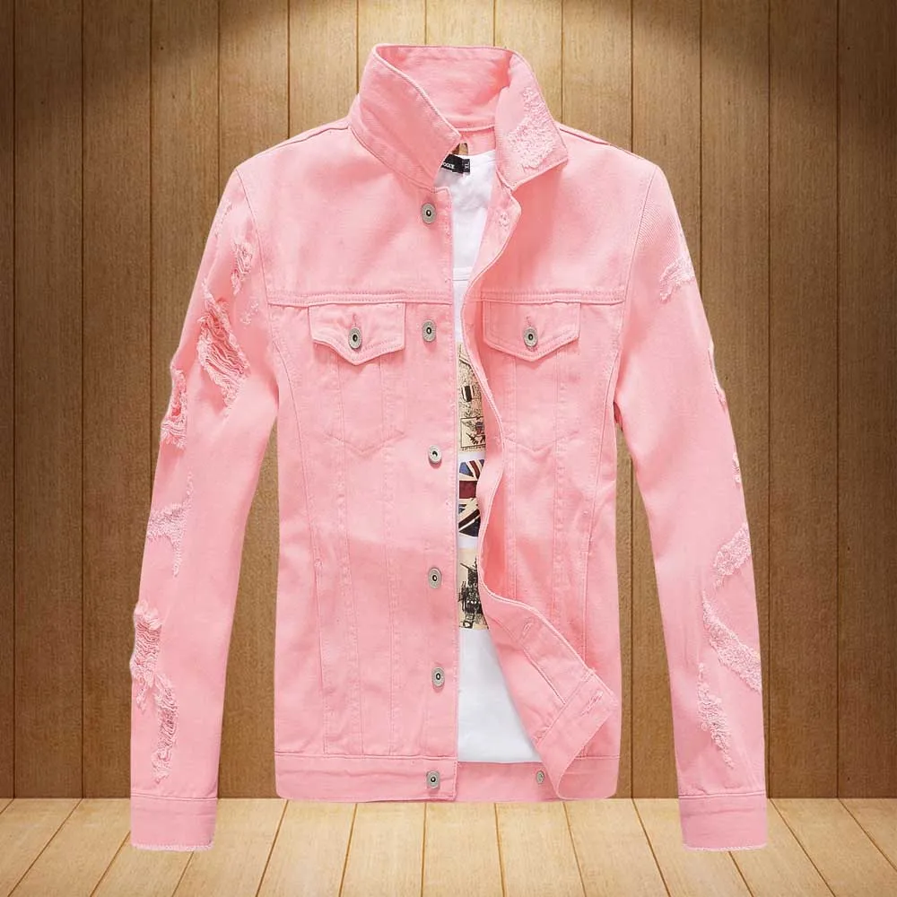 Ripped pink denim jacket slim fit cotton denim jackets – INFINIT STORE