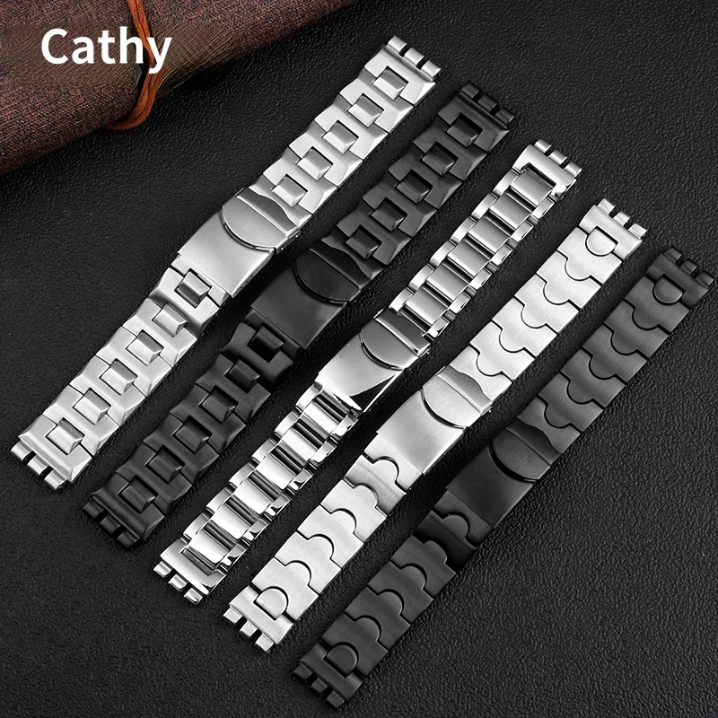 

Stainless Steel Watch Band for Swatch Ygs749g Ycs511g Waterproof Sweat-Proof Wear Comfortable Concave-Convex Watch Strap17 19mm