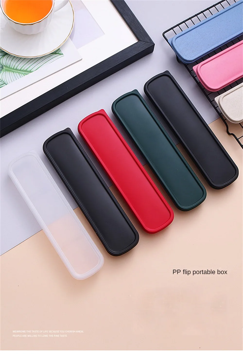 Wheat Straw Tableware Box Multicolor Portable Cutlery Case Spoon Fork Storage Box Students Household Dinnerware Bag Kitchen Tool