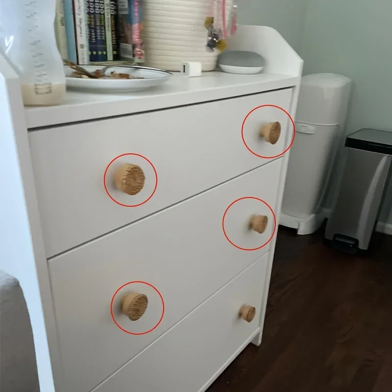 Door Handles Solid Wood Circular Small Rattan Weaving Creative Single Hole Cabinet Wardrobe Shoe Drawer Hardware Minimalist