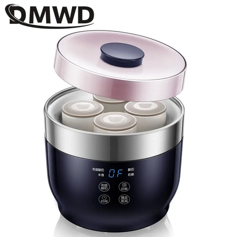 DMWD Microcomputer Greek yogurt maker Four cups yourt Multifunctional For Rice wine/yogurt/cheese 20W Stainless steel liner