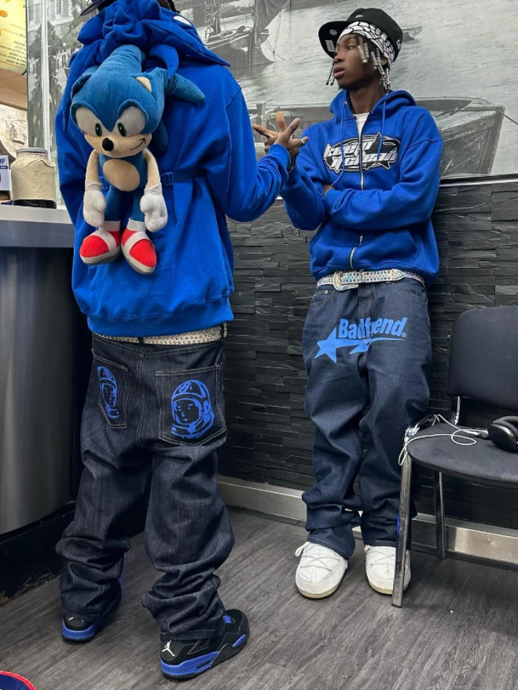 Y2K Jeans Harajuku Hip Hop Graphic Print Baggy Jeans Black Pants Men Women 2023 New Punk Rock Gothic Wide Leg Trouser Streetwear