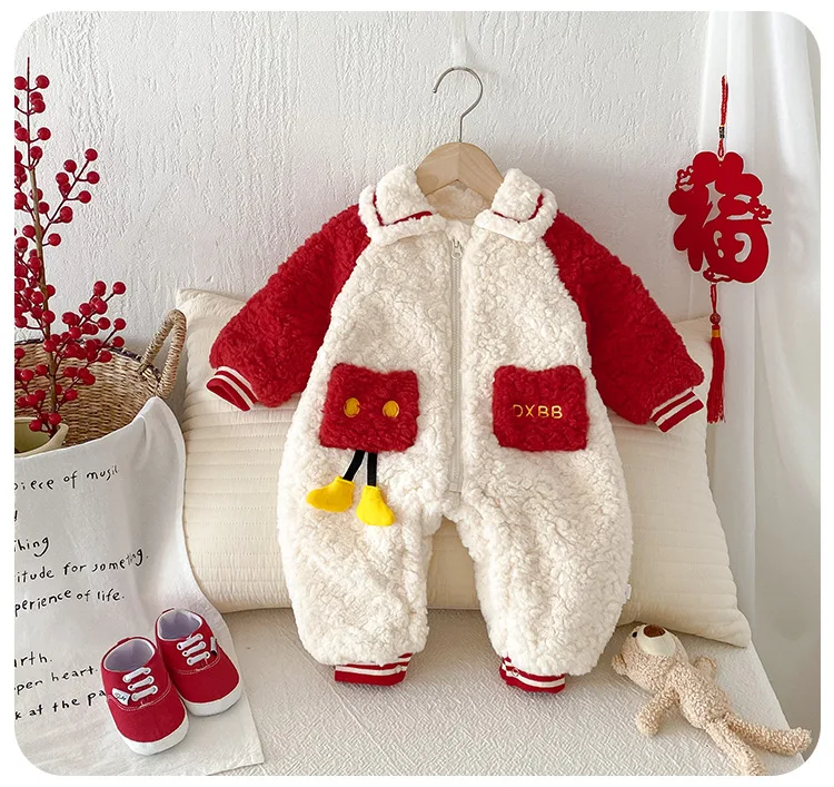 Kleinkind Warmer Body Winter Baby Langarm Overall Mädchen Neujahr Geburtstag Prinzessin Strampler Kleinkind Weihnachten Rote Kleidung – Detail 2