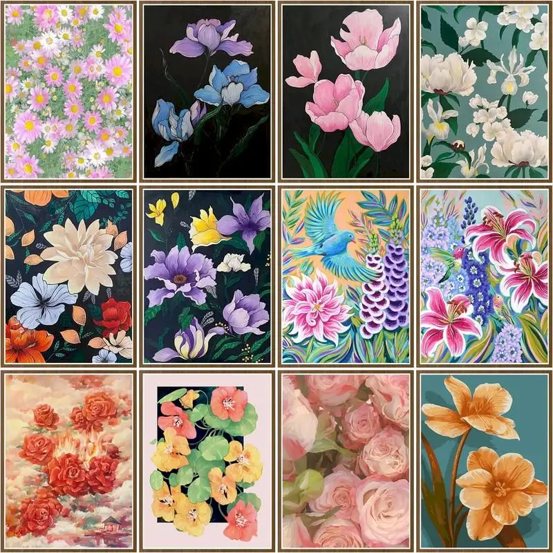 

CHENISTORY Painting By Number Flower Diy Frame Picture By Numbers Acrylic Canvas Painting Wall Art For Decoration