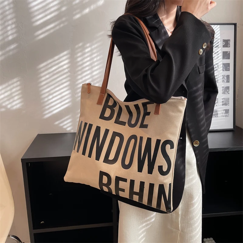 Fashionable Large Capacity Tote Bag With Letter Print