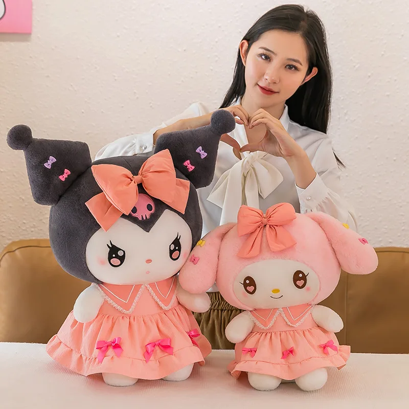 

New Sanrio Cartoon Anime Bowknot My Melody Kuromi Plush Toy Cute Dolls Soft Plushies Pillow Kawaii Home Decoration Toys Gifts