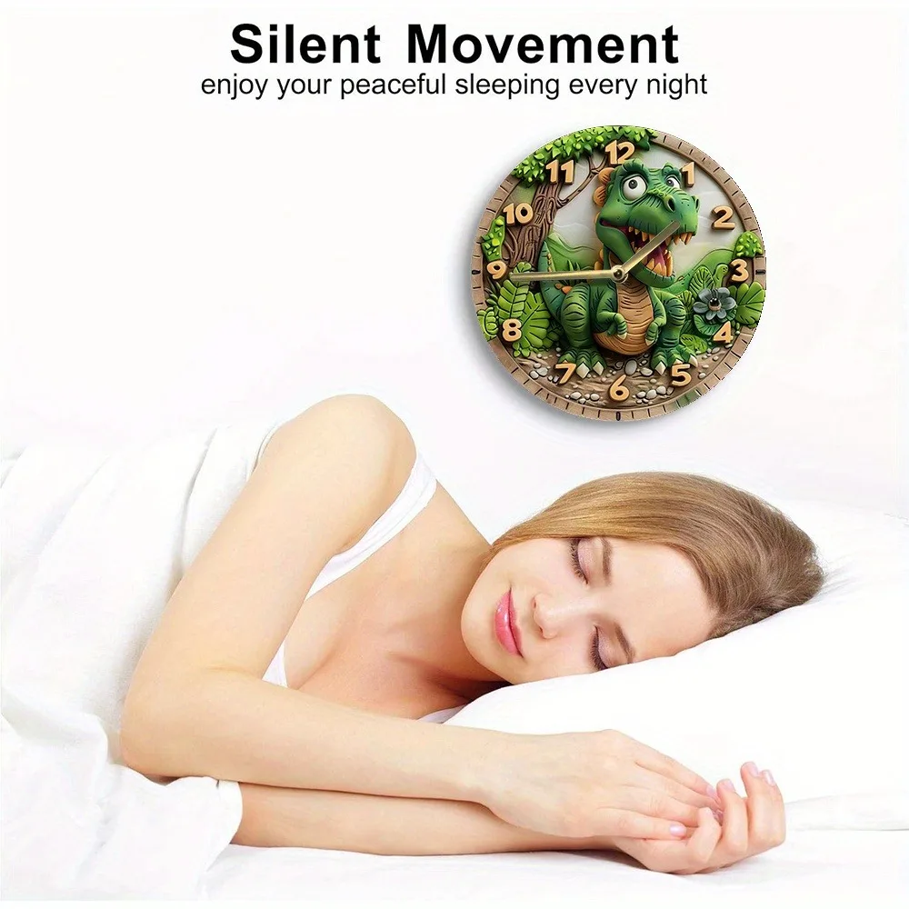 Cute dinosaur - themed wooden wall clock for kids' rooms or playrooms, takes AA batteries 4
