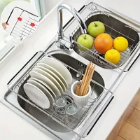 1pc Retractable Sink Drain Rack Sink Dish Drain Rack Expandable  Adjustable Vegetable Fruit Washing Basket Kitchen Accessories 1
