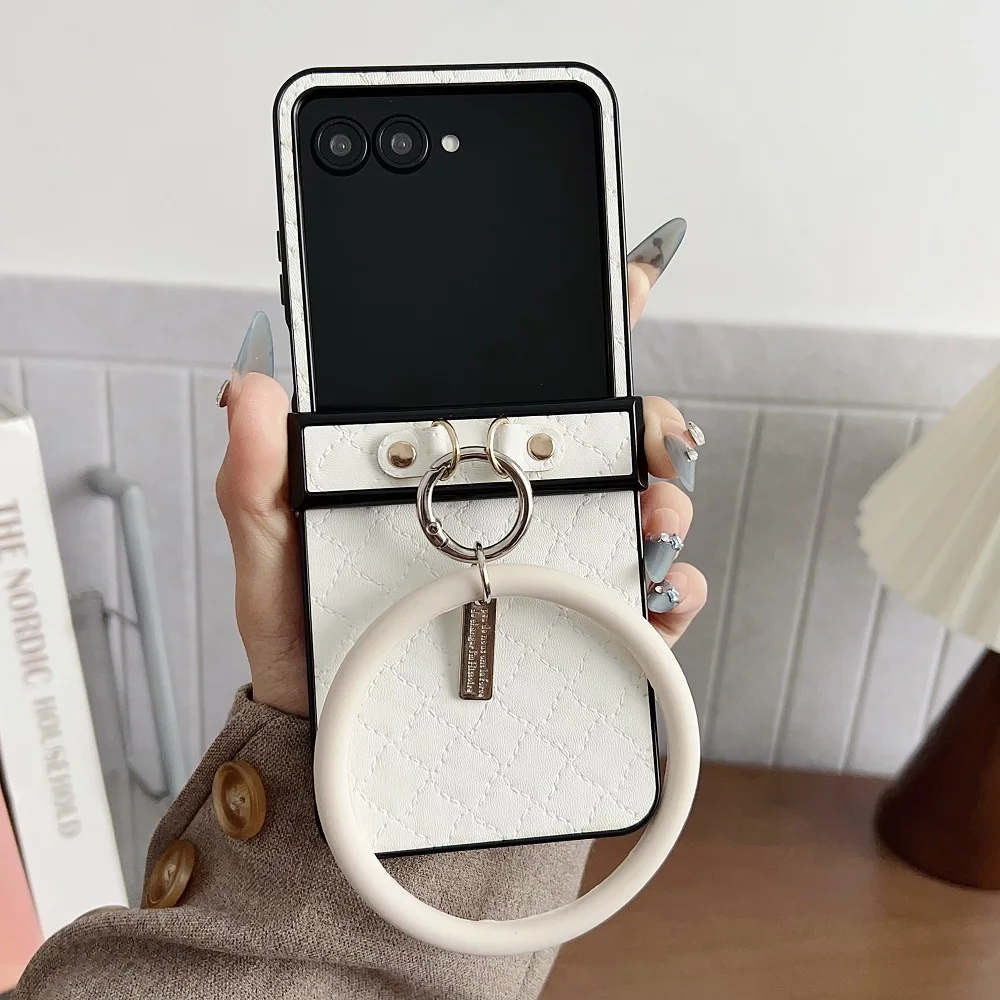 Rhombus Pattern PU Leather Loop Bracelet Phone Case - Shockproof Protective Cover