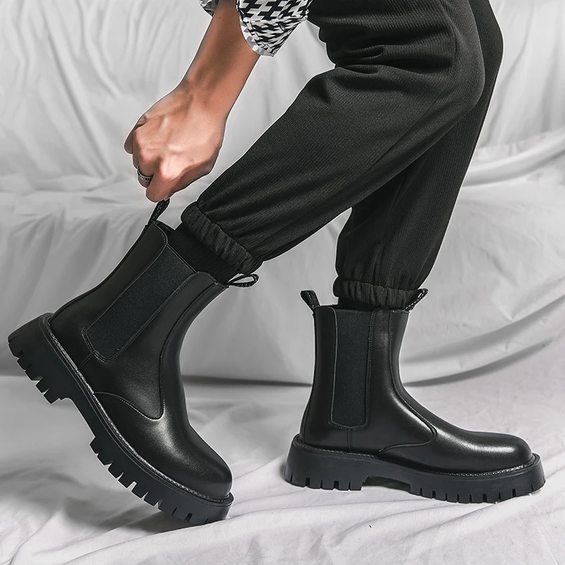 Men Chelsea Boots Winter Warm Thick Bottom Non-Slip Leather Men Boots Trendy Slip On Ankle Handmade Luxury Brand shoes