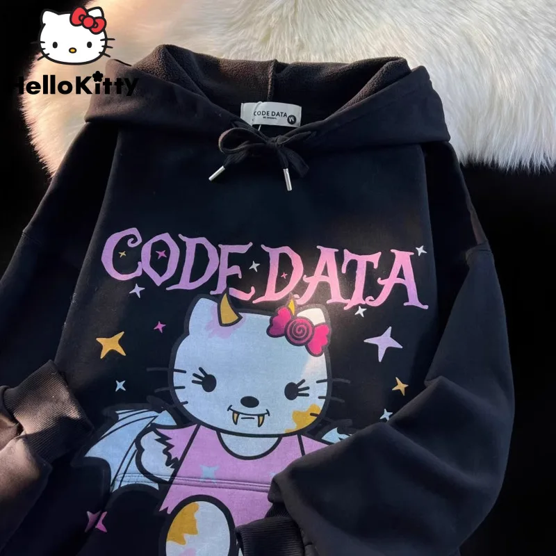 

Sanrio Devil Hello Kitty New Hoodie Women Harajuku Trend SweatShirts Hooded Couple Autumn Winter Luxury Pullover Y2k Cotton Tops