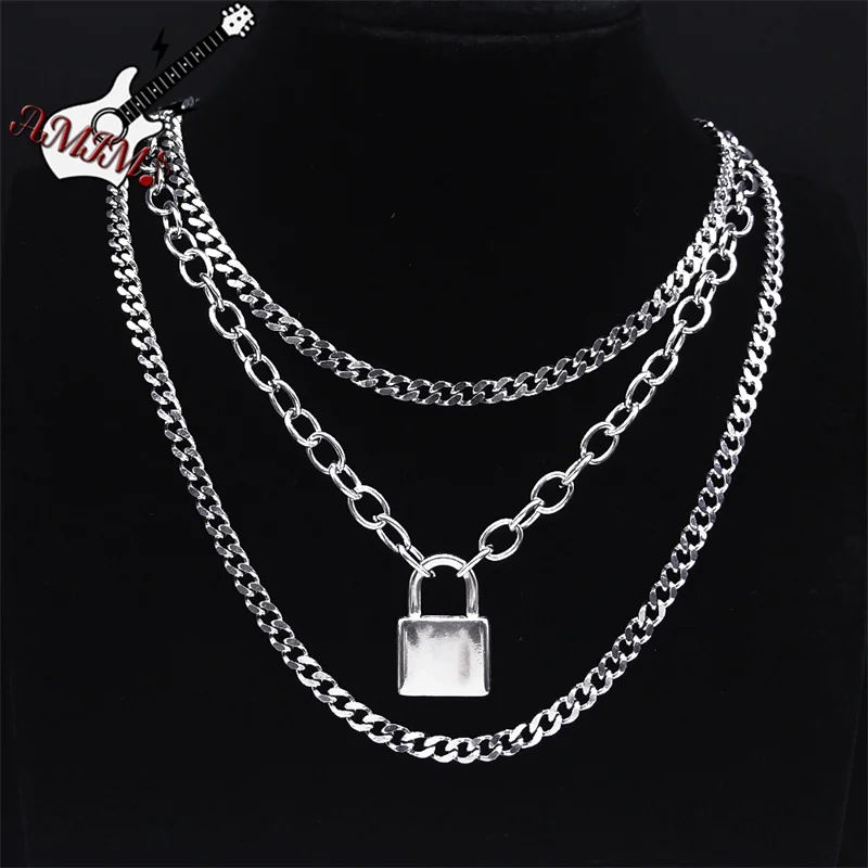 Multi Layer Necklace Stainless Steel Y2k Stainless Steel Necklace