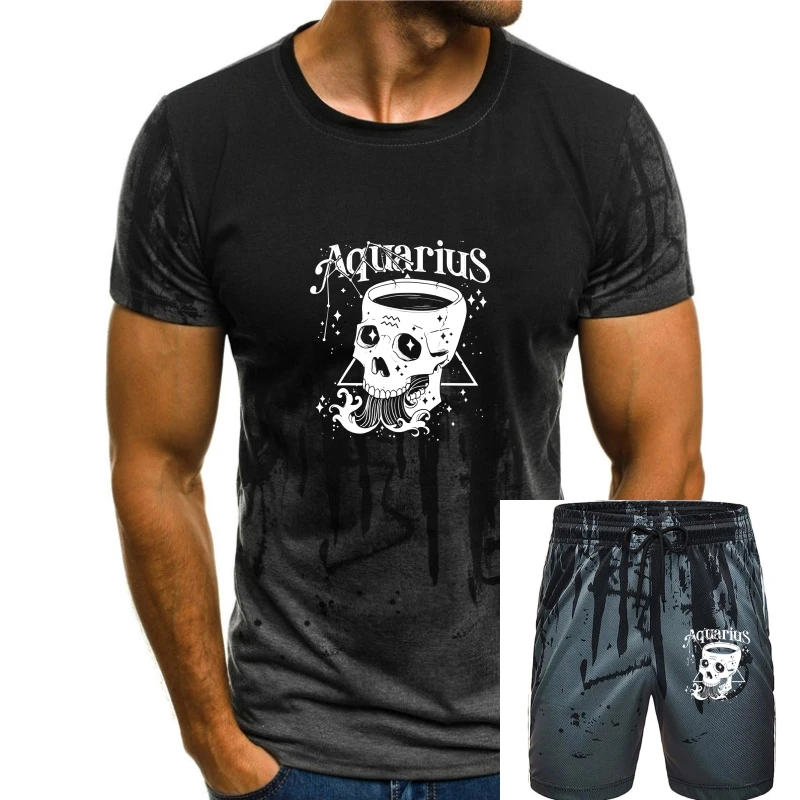 

Blackcraft Zodiac Sign Aquarius Skull Coven Witch Art Black, Navy T-Shirt S-3Xl Summer O Neck Tops Tee Shirt