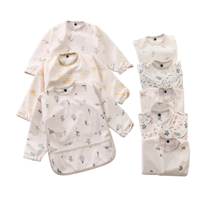 

Long sleeve Bib Baby Toddler Soft PU Bib painted waterproof dietary protection washable easy to wash children's work clothes