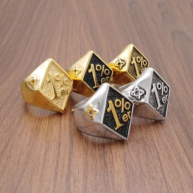 Free Shipping Gothic 316L Stainless Steel Silver Color Black 1% er Biker Ring Men's Letter Biker Rings 4