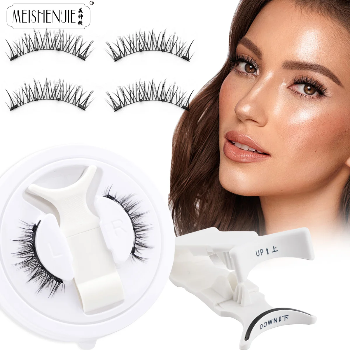 MEISHENJIE 1pair Magnetic Eyelashes Tweezers Set Reusable Eyelash Extension 3D Lash Natural Thick False Eyelashes No Glue Needed fake eyelashes