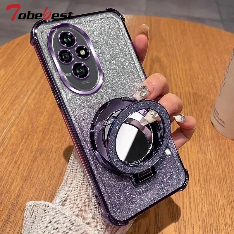 Glitter Shockproof Silicone Case with Mirror Magnetic Holder Stand