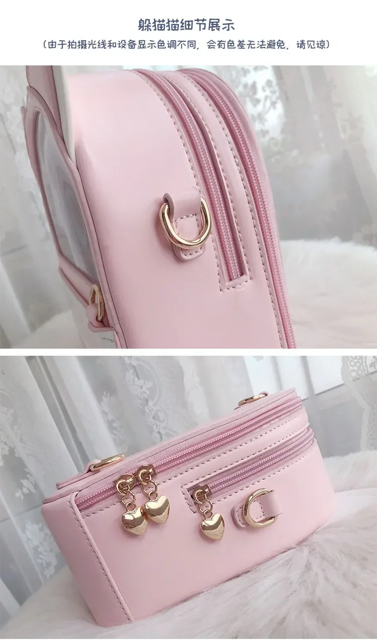 3way 2024 Ita Bag New Cat Ear Cute Transparent Backpacks Women Sweet Cartoon Cute Crossbody Bag
