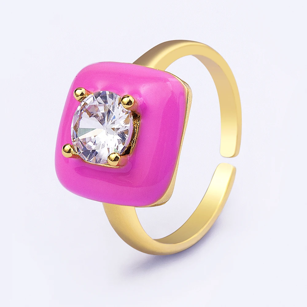 AIBEF Trendy Korean Enamel Candy Color Geometric Square Adjustable Retro Oil Dripping Ring Women Charm Fine Jewelry Wedding Gift wedding rings womens ring finger rings jewelry rings ring jewelry