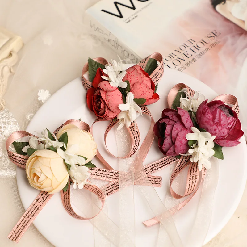 

New Fashion Rose Artifical Flowers Groomsmen Boutonniere Wrist Corsage Bridesmaid Wedding Accessories