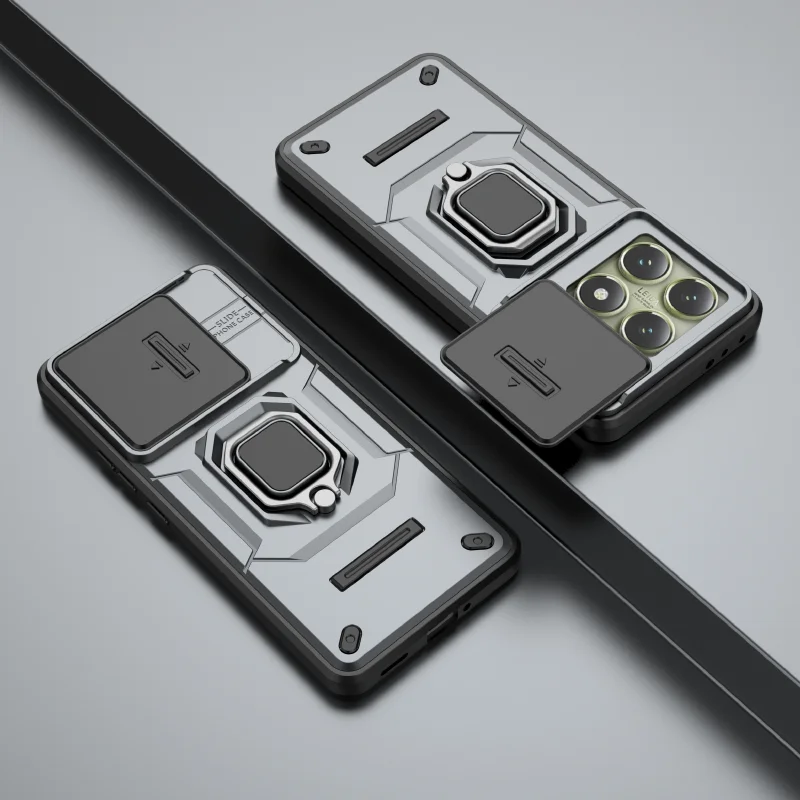 360° Rotating Metal Car Bracket Ring Phone Case with Push-Pull Lens Protection