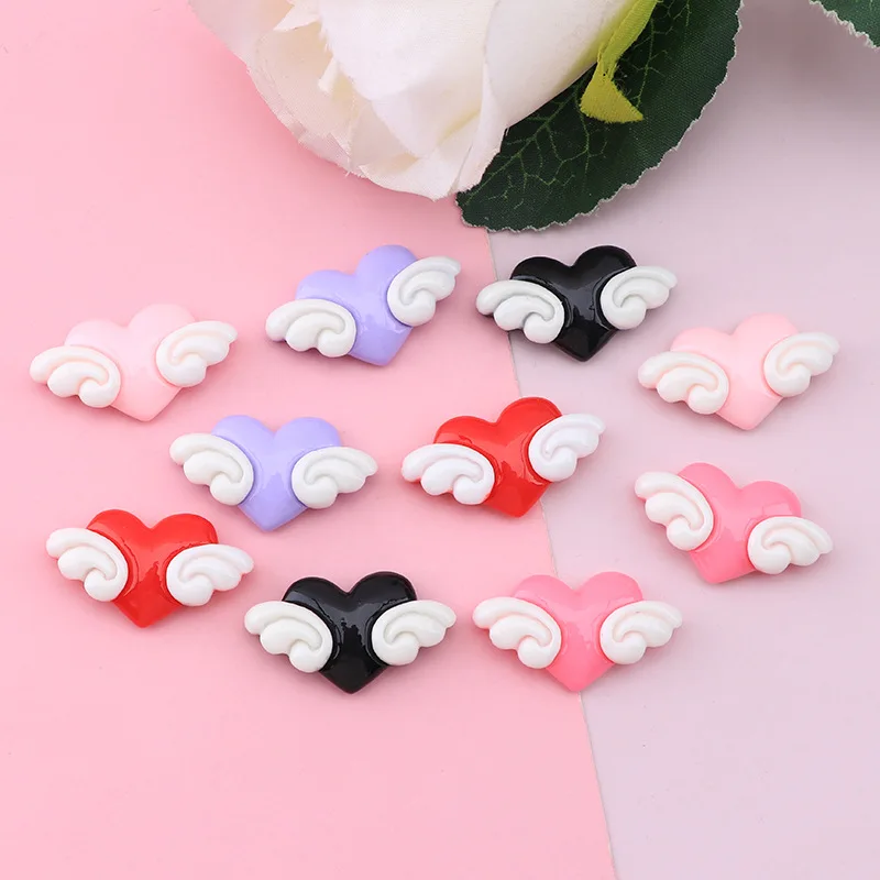 

10Pcs Bright Surface Love Heart Wings Resin DIY Shoes Hat Icebox Barrette Mobile Phone Case Scrapbook Flat Back Patch