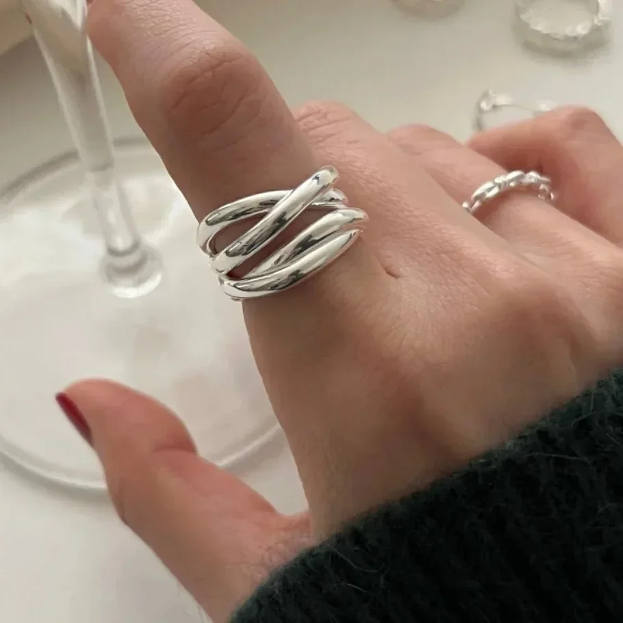 Sterling Rings for Women Fashion Geometric Handmade Irregular Interware Gold Ring Party Christmas Gift