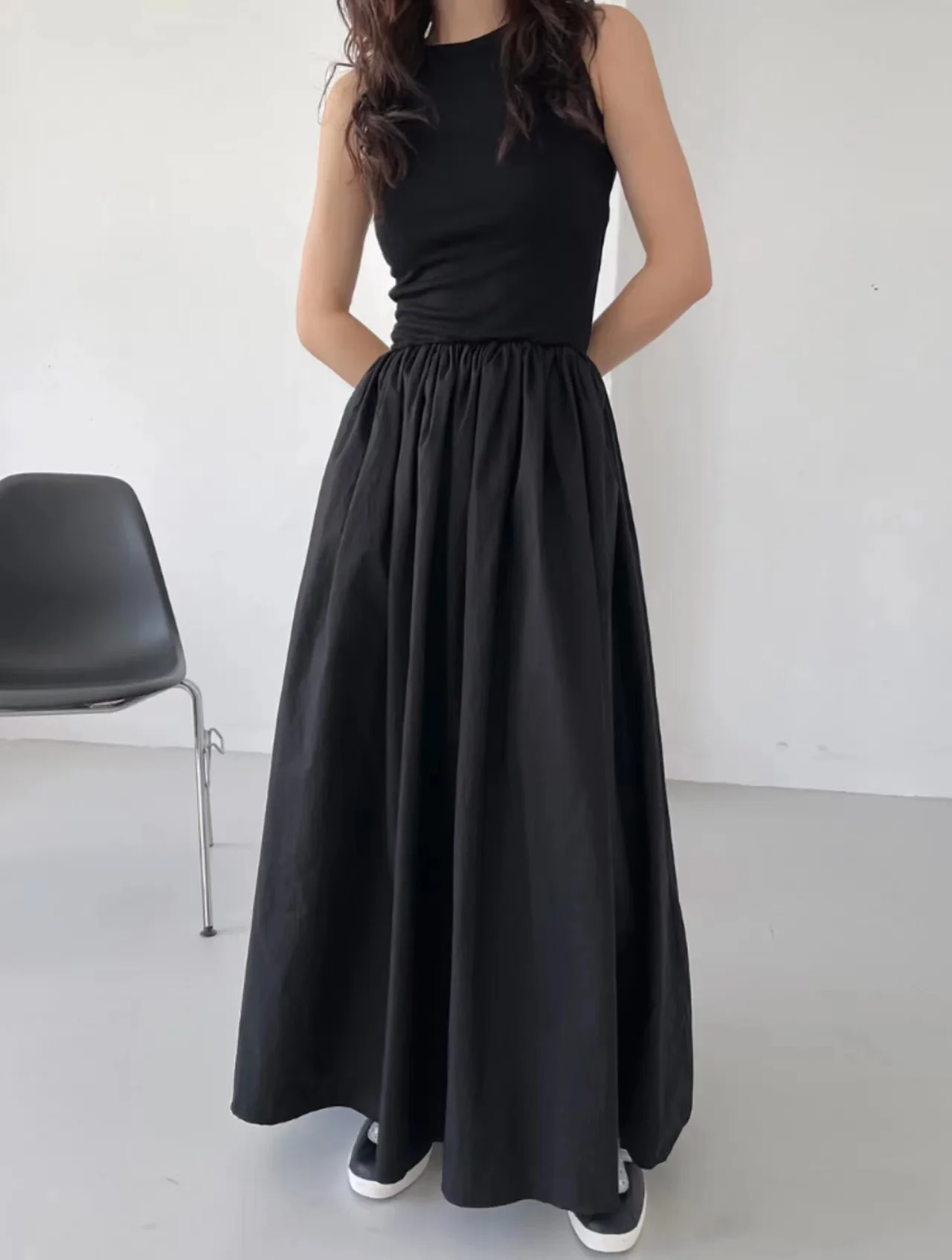Women Elegant Long Dress Summer Sleeveless Korean Chic Dresses Ladies Vintage A Line Casual Long Robe Vestidos