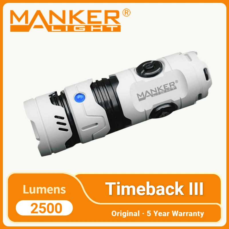 

Manker Timeback III Pocket EDC Flashlight 2500 Lumen Rechargeable 4pcs LED Source Troch Use 183500 Battery for Self Defense