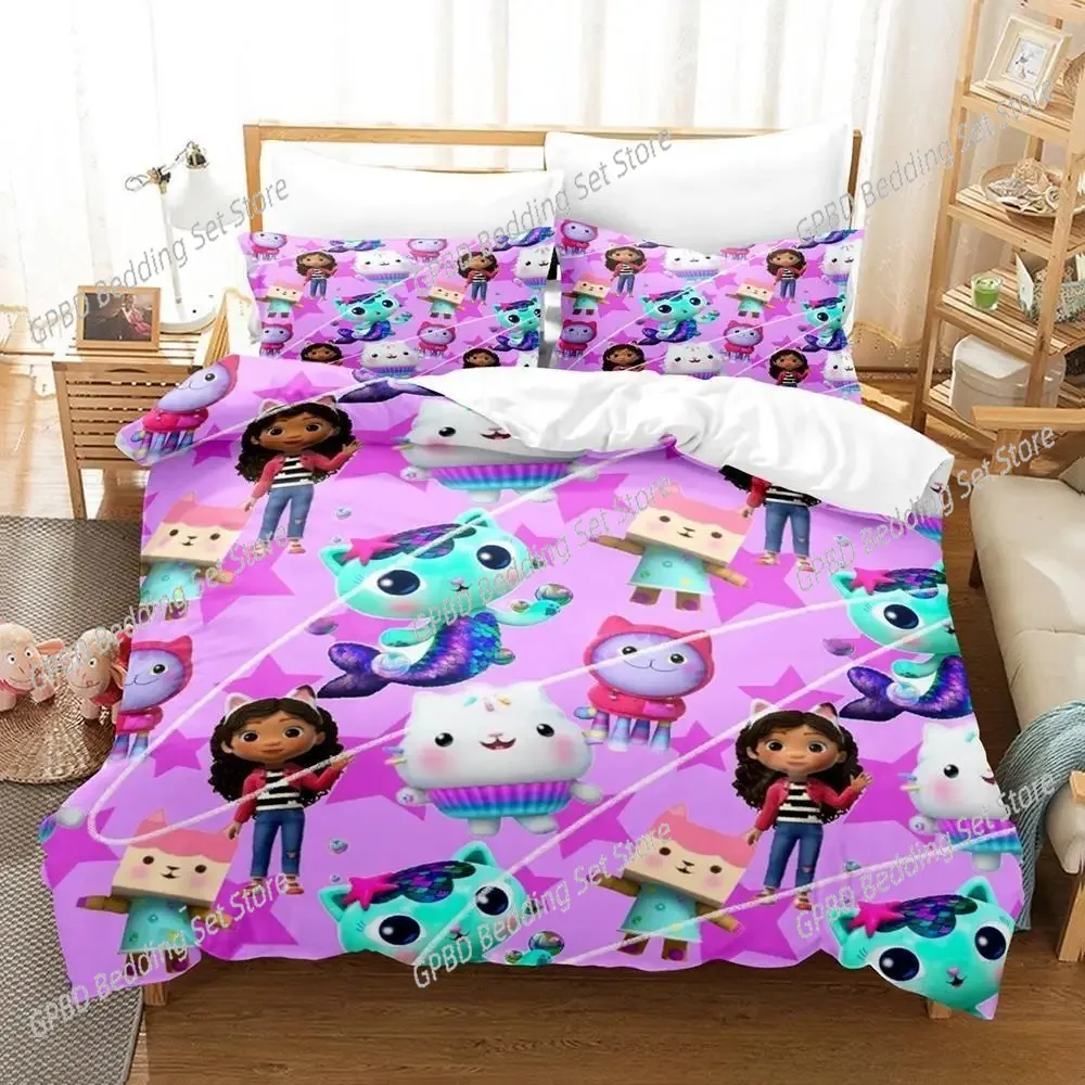 Gabbys Dollhouse Bedding Set Single Twin Full Queen King Size Bed Set Adult Kid Bedroom Duvet cover Sets 3D Anime Bed Sheet Set 2